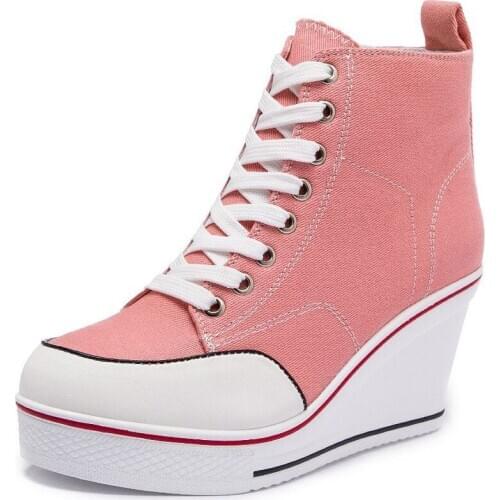 8cm Wedge Women Shoes Breathable Height Increase Platform Sneakers Pink Black Boot for Girls Plus Size 43 Canvas Shoes Chunky