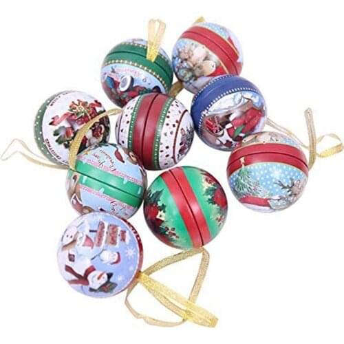 9Pcs Christmas Candy Box Christmas Tree Decoration Ball Christmas Party Ornaments Tinplate Round Ball Candy Storage Jar