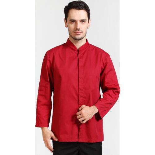 Full/Winter Brand New Hotel Restaurant Waiter Workwear Uniforms Long Sleeve Black Red Chef Apparel Shirts Free Shipping