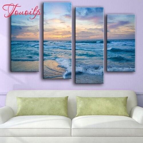 TOUOILP 4pcs,Full Square&round 5D Diamond Painting beach view Diamond Embroidery,Cross Stitch,Mosaic,sticker,home decoration