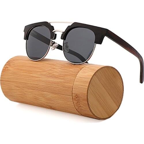 Bamboo Natural Wood Legs Metal Frame Glasses UV400 Women And Men Driving Sunglasses For Gift Box