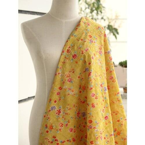 Batik yellow flower plant super dense poplin sewing cloth making womens dress DIY childrens clothing cloth
