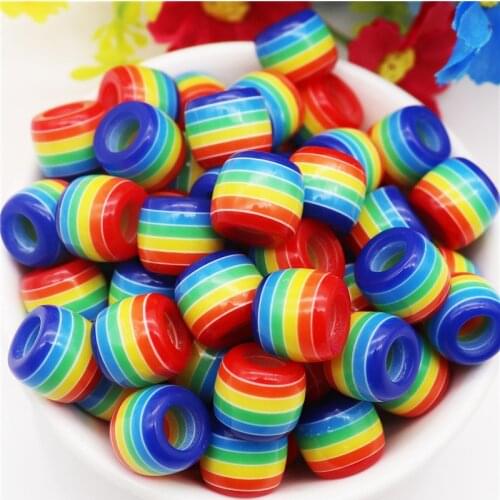 20Pcs Resin Large Hole Rainbow Color Beads Fit Pandora Bracelet European Women Girls Rondelle Bead Craft for Jewelry Making Gift