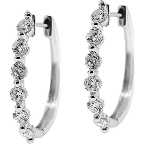 CAOSHI Simple Hoop Earrings for Women Silver Color Inlaid Shiny Cubic Zirconia Fashion Accessories Jewelry Gift Daily Wearable