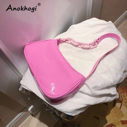 Smooth Surface Candy Color Women Zipper Baguette Bag Acrylic Strap Casual Underarm bag Quality Shoulder Bag ML92