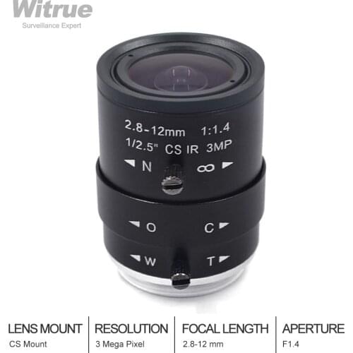 HD 3MP Security Camera Lens 2.8-12mm Varifocal Manual Zoom & Focus CS Mount 1/2.5" F1.4 for CCTV Cameras or Live Broadcast