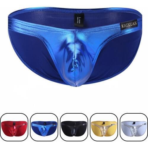 Hot Selling Men Underwear Patent Leather Nightclub Show Sexy Gay Underwear Mens Briefs U Convex Pouch Hombre Briefs