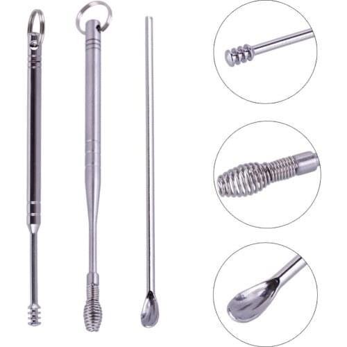 1pc Stainless Steel Ear Pick Wax Remover Cleaner Earpick Curette Ear Spoon Earwax Clean Cleaning Tool with Key Chain End
