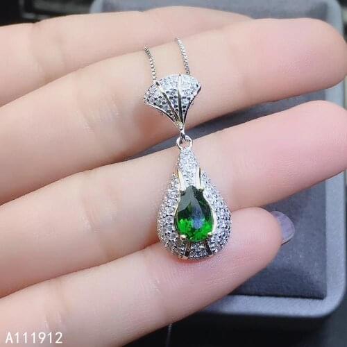 KJJEAXCMY fine jewelry natural Diopside 925 sterling silver women pendant necklace chain support test lovely