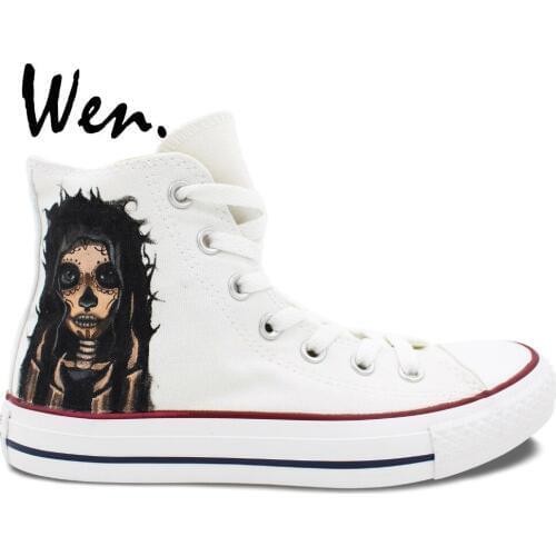 Wen Design Custom Hand Painted Shoes Candy Skull Girl Men Womens White High Top Canvas Sneakers Christmas Gifts