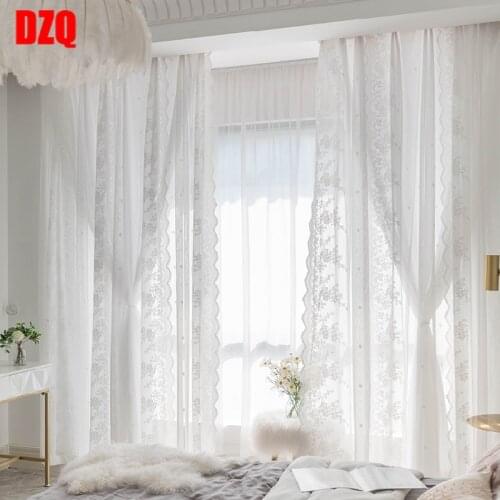 Korean Curtains for Living Dining Room Bedroom Idyllic Lace Balcony Bay Window American Country Style Jacquard Tulle Curtains