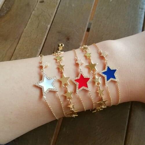 Cute white blue red enamel star cz star charm design Gold filled high quality women lady fashion jewelry bracelet jewelry