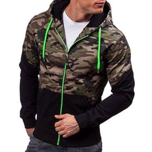 Mens Hoodies Spring Autumn Casual LongSleeve Zip Hoodie Men Sweatshirt Camouflage Patchwork Hooded Sweatshirts Mens Coat Hoody