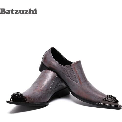 Batzuzhi Luxury Handmade Mens Shoes Pointed Iron Toe Formal Leather Dress Shoes Zapatos Hombre Gentleman Party Business Shoes