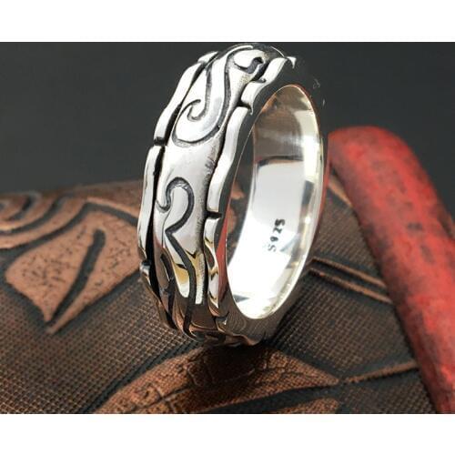 S925 Sterling Silver Ornaments Handcrafted Retro Thai Silver Male Personal Fashion Ring
