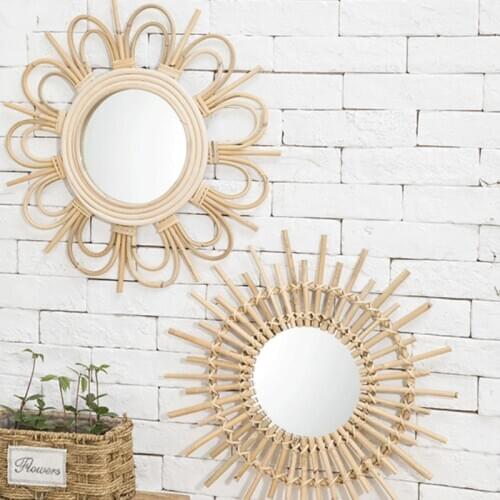 Nordic rattan hand-woven homestay decorative mirror wall decoration wall hanging photography dressing makeup mirror LX102921