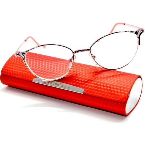 [READING GLASSES WITH CASE ]CAT EYE Titanium ALLOY SUPER LIGHT PINK MULTILAYER COATED LENS LADIES WOMEN +1 +1.5 +2 +2.5 +3+3.5+4