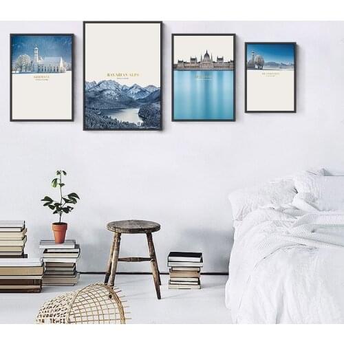 Nordic Poster Blue Landscape Bavarian Alps Germany ST Coloman Budapest Canvas Art Print Wall Pictures For Living Room Home Decor