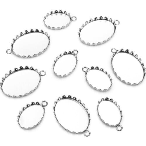 20pcs 13x18/18x25mm Inner Size Stainless Steel Material Oval Style Cabochon Base Cameo Setting Pendant Tray Jewelry Making