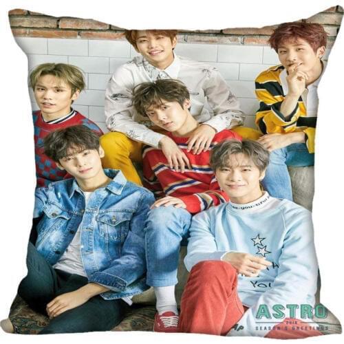Fan Xi Hot Custom KPOP ASTRO Printed Silk Square Pillowcase Home Decorative zipper Satin Pillowcases (One Side)