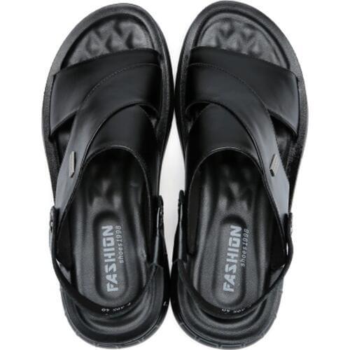 QWEDF Men Sandals summer Genuine Leather men shoes Breathable Walking Beach Sports Slippers Outdoor men shoes flat Casual AH-79