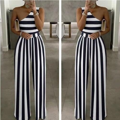 Sexy One Shoulder Rompers Womens Jumpsuit Summer Sleeveless Wide Leg Elegant Lady Plus Size Bodycon Jumpsuits White Black