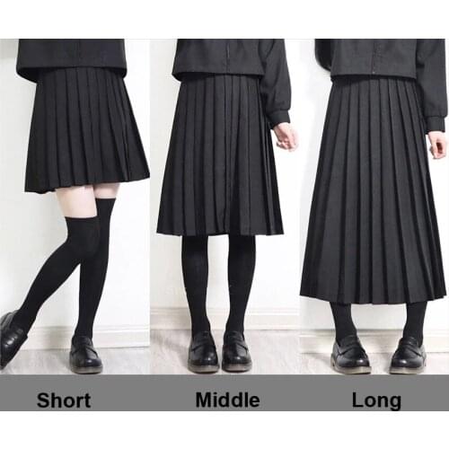 Elastic Waist Japanese Student Girls School Uniform Solid Color JK Suit Pleated Skirt Short/Middle/Long High School Dress