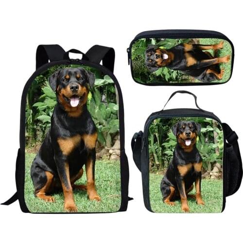 Rottweiler Dog Print Student Schoole Bags Kids Boys Girls School Backpacks Fashion 3 PCS/SET Children Casual Book Bag Mochila