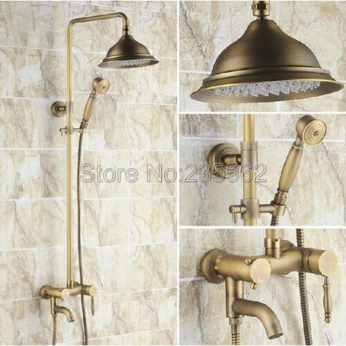 New Arrival Bathroom Faucet Rain Shower Faucet Set Single Handle Cold and Hot Water Tub Mixer Taps Antique Brass Finish lrs150
