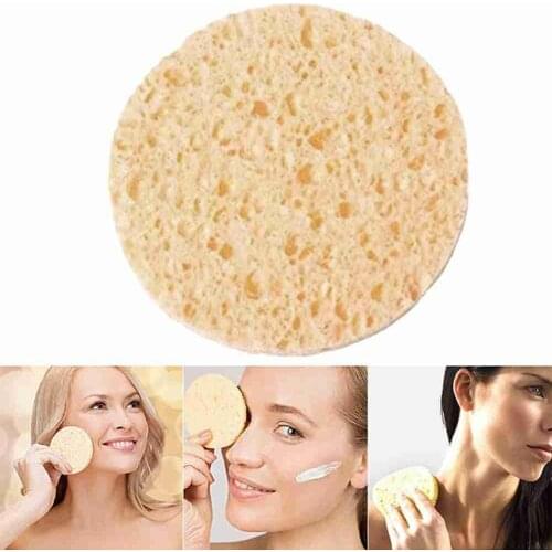 1Pc 6.5*6.5*0.8cm Face Round Makeup Remover Tool Natural Wood Pulp Sponge Cellulose Compress Cosmetic Puff Washing Sponge
