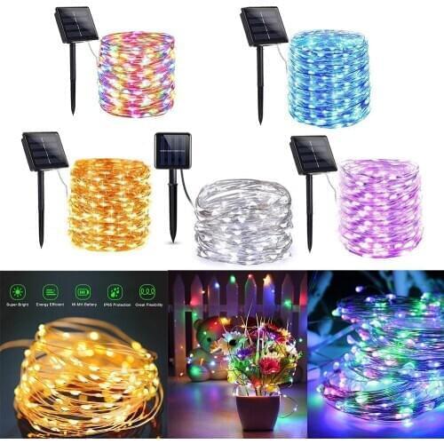 100/200LED Solar String Lights 8 Modes Outdoor Waterproof Fairy Lamp Multi Color String Copper Wire Lamp Christmas Garland