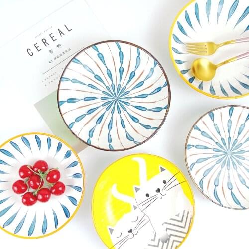 Foreign Trade Export Plate Household Japanese Tableware Creative Ceramic Service Plate Dish Net Red Features Nordic Ins Dish