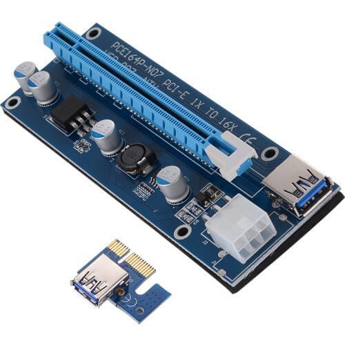 VER 007 PCIe PCI-E PCI Express 1x to 16x Riser Card USB 3.0 Data Cable SATA to 6Pin IDE Molex Power Supply for BTC Miner Machine