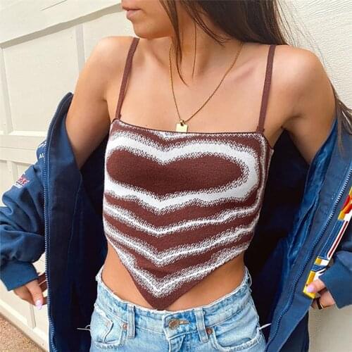 Female Abstract Printing Camisole Heart Pattern Sleeveless Spaghetti Strap Summer Sexy Wild Casual Cropped Basic Sling Tops