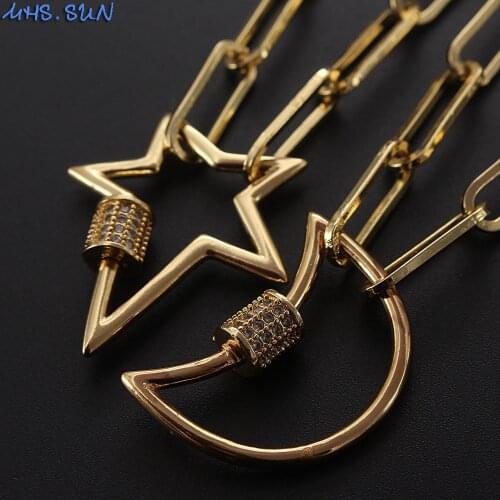 MHS.SUN Fashion Moon/Star Design Chunky Chain Necklace With Cubic Zircon Rotatable Can Open Pendant Women Choker Party Gift 1PC