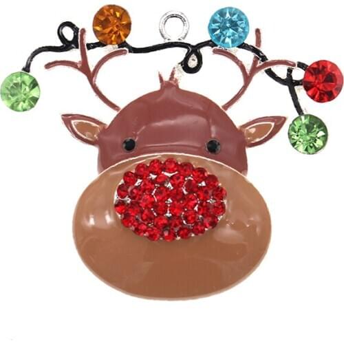 10pcs/lot Christmas Animal Deer Rhinestone Pendant Charm