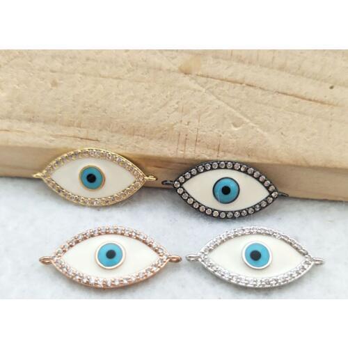 10 Pieces CZ zircon Micro Pave Lucky eyes Connector,Double Bails Beads Charm,for DIY Bracelets Jewelry Finding CT392
