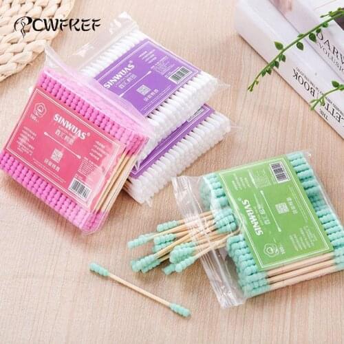 100pcs/Pack Cotton Double Head Swab Women Makeup Cotton Buds Tip Wood Sticks Nose Ears Cleaning Health Care Tools