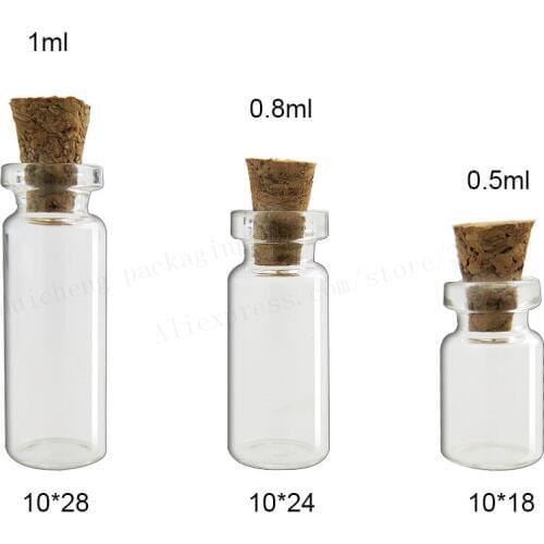 1000 x Clear 0.5ml 0.8ML 1ML Sample Glass Vials With Cork sample Glass Vial Mini Wishing Glass Container Used for Gift