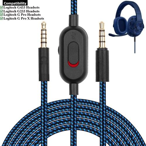 2.0M Braided Replacement Cable Extension Cord Wire for Logitech G433 G233 G Pro X Gaming Headset With Mute Volume Control Clip