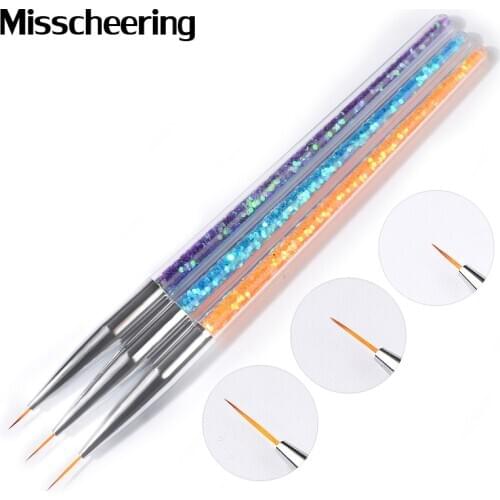 3Pcs Sequins Nail Art Brush Drawing Painting Carving Pen Design Manicure Tools 7/9/11mm Acrylic Liner UV Gel Decoration Tools