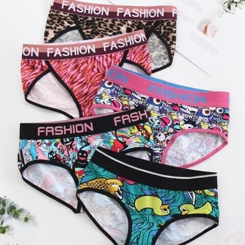 3pcs/lot Women Panties Sexy Cotton Underwear Cute Cartoon Printed Intimate Briefs Breathable Underpants Lingerie Plus Size