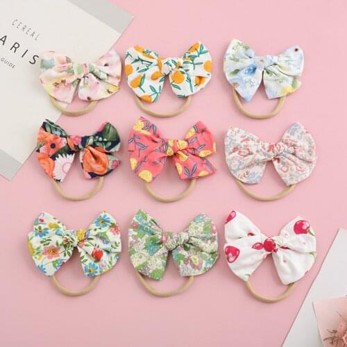 36pc/lot 2021 New 4" Floral Prints Hair Bow Nylon Headbands,Kids Fruit Print Bows Elastic Headbands Kids Girls Hair Accessories