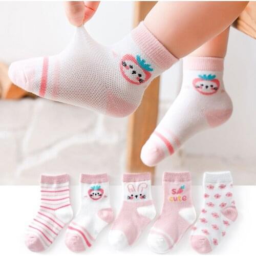 5Pairs/lot 1-5Y Kids Socks Summer Cotton Cartoon Animal Kids Socks Carrot Baby Girl Mesh Cute Newborn Boy Toddler Children Socks