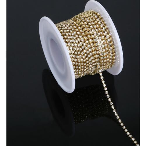 Wholesale Price Rhinestone Clear Crystal AB SS6 SS10 SS12 Gold Color Chain DIY Craft Apparel Sew On Jewelry Accessory