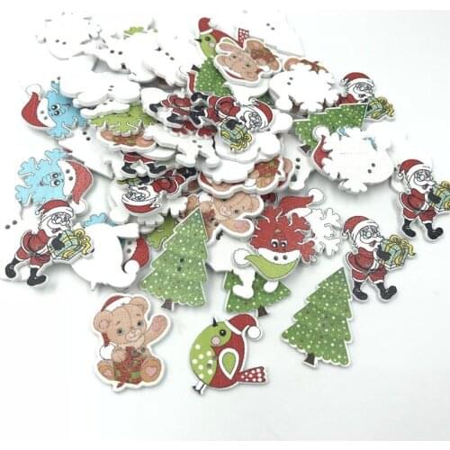 DIY 100pcs Mixed Christmas Wooden buttons Sewing Scrapbooking Decoration Christmas 28-36mm