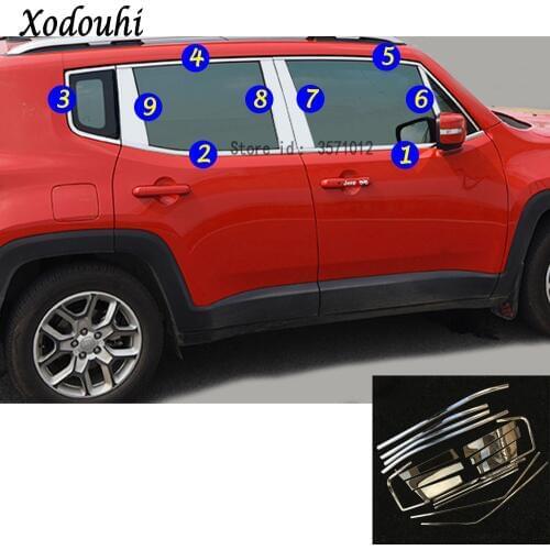 For Jeep Renegade 2016 2017 2018 2019 2020 Car Body Stainless Steel Glass Window Garnish Pillar Middle Column Trim Hoods