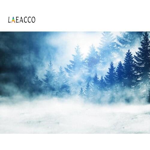 Laeacco Winter Snow Forest Tree Pine Night Scenic Natural View Photographic Background Photocall Photo Backdrop Photo Studio