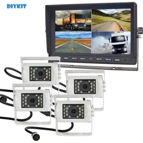 DIYKIT 4CH 10.1" 4 Split QUAD Car Monitor + 4 x CCD IR Night Vision Rear View Car LED Camera for Car Truck Bus Reversing Camera
