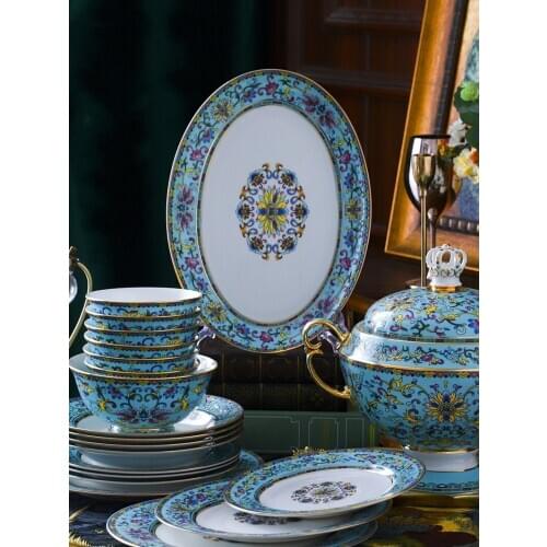 Chinese Handmade Hand-Painted Ceramic Bowl Dish Set Tableware High-End Household Plate Spoon Jar Free Shipping